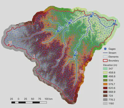 Elevation and PIHM mesh of the Pongo watershed in South Sudan